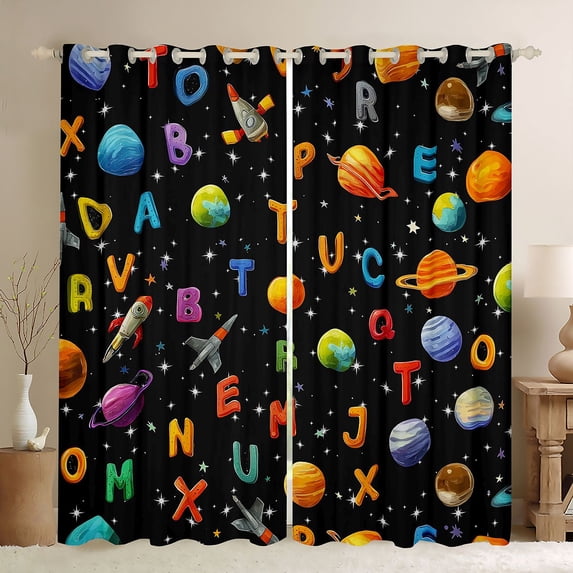 Feelyou Outer Space Blackout Curtains Set of 2 (52x84 Each), Cute Letter Window Curtains
