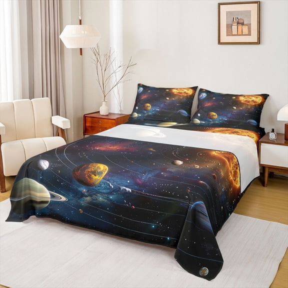 Feelyou Outer Space Planet Full Size Sheets, Mystic Galaxy Bed Sheets, 4pcs