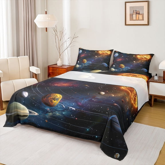Feelyou Outer Space Planet Queen Sheet Sets, Mystic Galaxy Bed Set, 4pcs