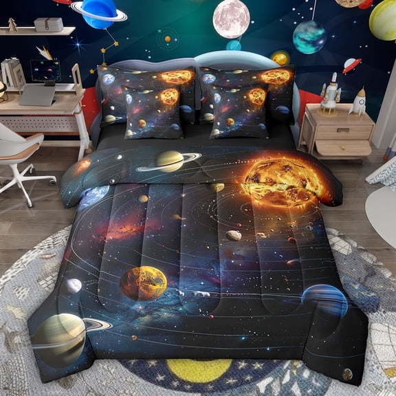 Feelyou Outer Space Planet Twin Bedding Sets 7-Piece, Mystic Galaxy Bedding Comforter Set
