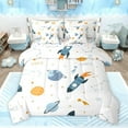 thumbnail image 1 of Feelyou Outer Space Teens Bedding Comforter Set 7pcs, Cartoon Rocket Planet King Bedding Sets, Mystic Stars Astrology Reversible Bed Sheets, Ultra Soft Bedroom Decor, 1 of 8