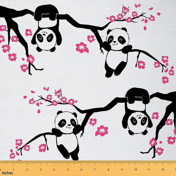 Feelyou Panda Print Teen Fabric by the Yard 5 Yards, Pink Cherry Blossoms Room Decor Fabric by the Yard, Cute Wildlife Animal Fabric for Sewing, Luxury Bedroom Decor