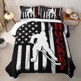 thumbnail image 1 of Feelyou Patriotic Ice Hockey Quilt King for Boys, Vintage USA Flag Sport King Coverlet Set, Black White Red, 3pcs, 1 of 7