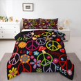 thumbnail image 1 of Feelyou Peace and Love Queen Comforter Set, Groovy Flower Mushroom Bedding Set, 3pcs, 1 of 8