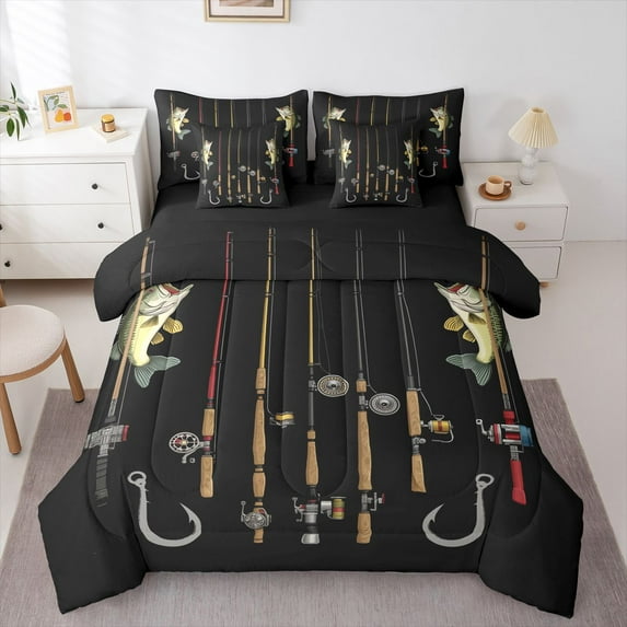 Feelyou Pike Fish Bedding Comforter Set 7-Piece, Rustic Fishing Full Bedding Set