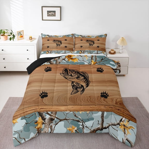 Feelyou Pike Fish Twin Comforter Sets, Camo Branches Bedding Set, 2 Pieces