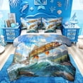 thumbnail image 1 of Feelyou Pike Fish Wildlife Bedding Comforter Set for Men Women, Sky Wave Landscape Mountain Lake Full Bedding Set, Blue Green, Reversible, 7-Piece, 1 of 7