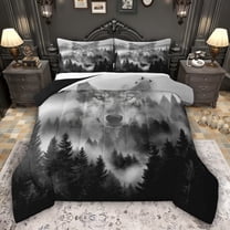 Feelyou Pine Tree Landscape Twin Comforter Sets, Rustic Wolf Animal Bedding Set, 2-Piece