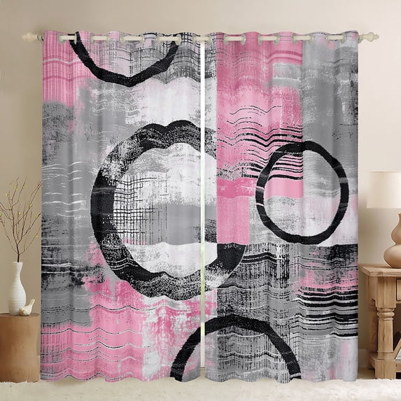 Feelyou Pink Abstract Ombre Blackout Curtains Set of 2 (52x84 Each), Square Circle Geometric Window Curtains, Teen Kid Child Adult Curtains and Drapes, Blackout Curtains Room Decor