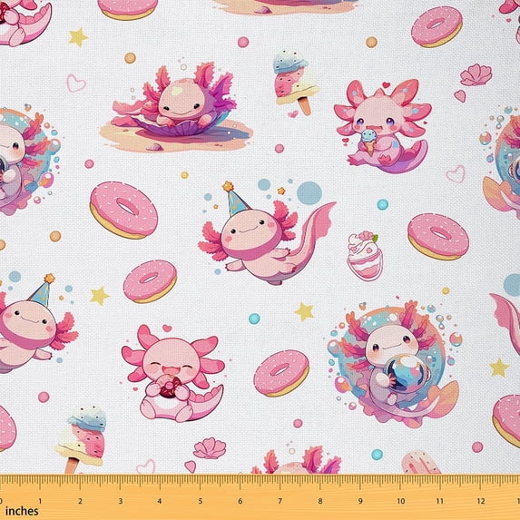 Feelyou Pink Axolotl Fabric by the Yard 10 Yards, Funny Animal Room Decor Fabric by the Yard, Cake Dessert Fabric for Sewing, Microfiber Bedroom Decor