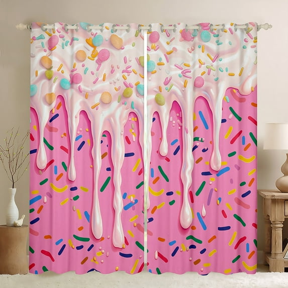 Feelyou Pink Birthday Cake Curtains Pack of 2 (42x84 Each), Yummy Cartoon Dessert Curtains Blackout, Teen Girl Boy Kid Bedroom Curtains, Curtains and Drapes Room Decor