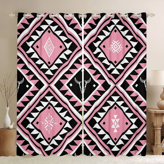 Feelyou Pink Boho Aztec Curtains Pack of 2 (42x84 Each), Mandala Geometric Curtains Blackout, Vintage Western Fashion Bedroom Curtains, Curtains and Drapes Home Decor