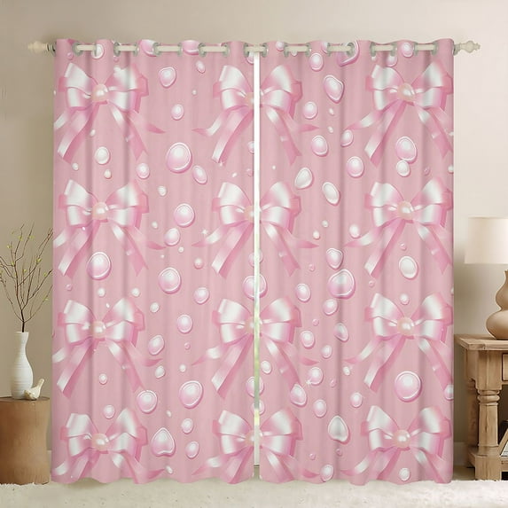 Feelyou Pink Bowknot Blackout Curtains Set of 2 (52x84 Each), Girly Window Curtains