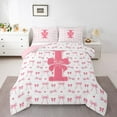 thumbnail image 1 of Feelyou Pink Bowknot Initial I Twin Comforter Sets, Kawaii Ribbon Bedding Set, 2-Piece, 1 of 8