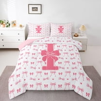 Feelyou Pink Bowknot Initial I Twin Comforter Sets, Kawaii Ribbon Bedding Set, 2-Piece