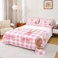 thumbnail image 1 of Feelyou Pink Bowknot Plaid Twin Sheet Sets, Baseball Sports Lover Bedding, 3-Piece, 1 of 7