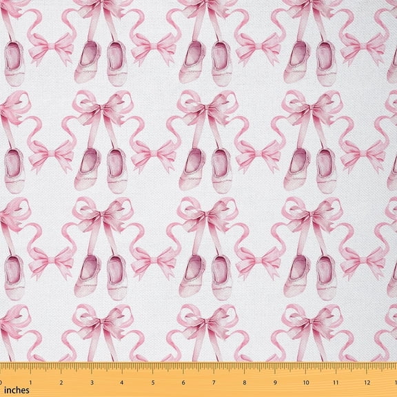 Feelyou Pink Bowknot Shoes Fabric by the Yard 2 Yards, Princess Ballet Home Decor Fabric by the Yard, Girls Kawaii Ribbon Sewing Fabric, Microfiber Bedroom Decor
