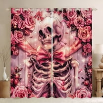 Feelyou Pink Bowknot Skeleton Black Out Curtains for Teen, Romantic Rose Floral Curtains Pack of 2 (42x63 Each), Gothic Valentine's Day Bedroom Curtains, Window Curtains Decor