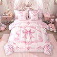 thumbnail image 1 of Feelyou Pink Bowknot Twin Bedding Sets 7pcs, Bohemian Damask Flower Bedding Comforter Set, 1 of 8