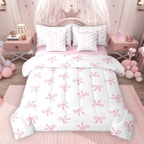 Feelyou Pink Bowknot Twin Bedding Sets 7pcs, Cartoon Butterly Knot Bedding Comforter Set