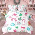 thumbnail image 1 of Feelyou Pink Cansy Cane Bedding Comforter Set 7 Pieces for Child, Snowflake Bowknot Full Bedding Set, Cartoon Christmas Theme Reversible Fitted Sheet Flat Sheet, Super Cozy Room Decor, 1 of 7
