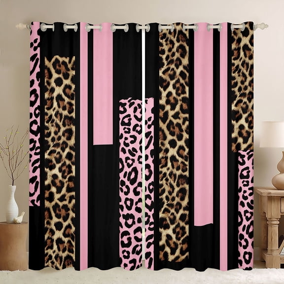 Feelyou Pink Cheetah Print Black Out Curtains for Women, Fashion Abstract Ombre Curtains Pack of 2 (42x63 Each), Leopard Wildlife Bedroom Curtains, Living Room Curtains Decor