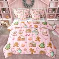 thumbnail image 1 of Feelyou Pink Christmas Cartoon Bedding Comforter Set 7pcs for Kids, Cute Gingerbread Man King Bedding Sets, Magic Xmas Socks Reversible Bed Sheets, Breathable Home Decor, 1 of 7