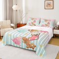 thumbnail image 1 of Feelyou Pink Christmas Socks Full Size Sheets for Child, Cartoon Xmas Tree Bed Sheets, Green Stripes Geometric Sheet Sets, Luxury Bedroom Decor, 4pcs, 1 of 7