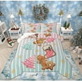 thumbnail image 1 of Feelyou Pink Christmas Socks Queen Comforter Set for Child, Cartoon Xmas Tree Bedding Sets, Green Stripes Geometric Reversible Bedding Comforter Set, Luxury Bedroom Decor, 3pcs, 1 of 8