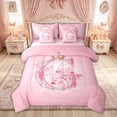thumbnail image 1 of Feelyou Pink Crown Letter G Bedding Comforter Set for Girls, Princess Flower Monogram King Bedding Sets, Pink Reversible, 7pcs, 1 of 7