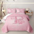 thumbnail image 1 of Feelyou Pink Crown Letter P Print Quilt Full for Girls, Princess Flower Monogram Full Bedspread Sets, 3pcs, 1 of 7