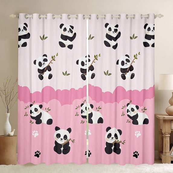 Feelyou Pink Cute Panda Black Out Curtains for Kid, Kawaii Cartoon Animal Curtains Pack of 2 (42x63 Each), Princess Style Bedroom Curtains, Window Curtains Home Decor