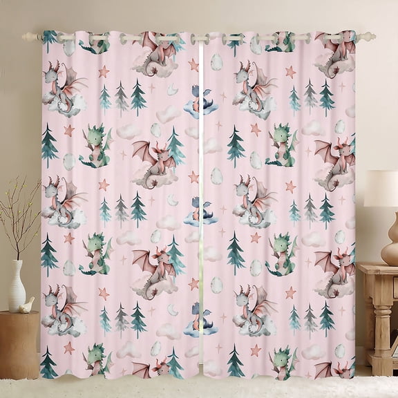 Feelyou Pink Dragon Animal Curtains Pack of 2 (42x84 Each), Dreamy Stars Cloud Curtains Blackout, Teens Kids Boys Girls Bedroom Curtains, Curtains and Drapes Decor