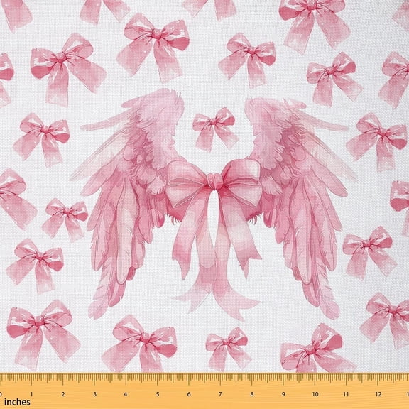 Feelyou Pink Dreamy Angel Fabric by the Yard 1 Yard for Kids, Watercolor Bow-tie Sewing Fabric, Princess Fairy Tale Home Decor Fabric by the Yard, Breathable Home Decor