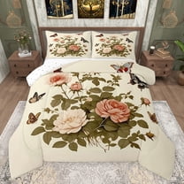 Feelyou Pink Floral Flower Bedding Comforter Set for Women, Rustic Butterfly Animal Twin Comforter Sets, Vintage Fashion Style Reversible Bedding Set, Microfiber Bedroom Decor, 2 Pieces