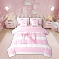 thumbnail image 1 of Feelyou Pink Glitter N Bedding Comforter Set 7pcs, Initial Letter A to Z Queen Bedding Sets, Kawaii Cartoon Style Reversible Queen Sheet Sets, Ultra Soft Home Decor, 1 of 7
