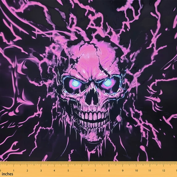 Feelyou Pink Gothic Skull Fabric by the Yard 10 Yards, Horror Halloween Room Decor Fabric by the Yard, Teens Boys Girls Fabric for Sewing, SLightweight Room Decor