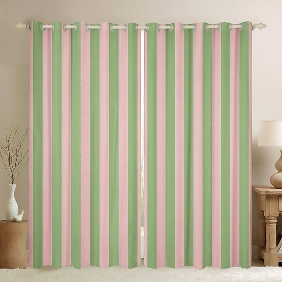 Feelyou Pink Green Abstract Teens Blackout Curtains Set of 2 (52x84 Each), Modern Geometric Lines Window Curtains, Farmhouse Ticking Stripes Curtains and Drapes, Microfiber Bedroom Decor