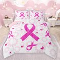 thumbnail image 1 of Feelyou Pink Hope Ribbon Full Size Comforter Sets for Teen, Flower Floral Print Bedding Comforter Set, Cartoon Butterfly Animal Reversible Bedding Sets, Lightweight Room Decor, 3pcs, 1 of 8