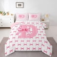 thumbnail image 1 of Feelyou Pink Initial D Full Size Comforter Sets, Cute Bow Bedding Sets, 3 Pieces, 1 of 6