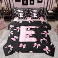 thumbnail image 1 of Feelyou Pink Initial E Letter Twin Bedding Sets 7-Piece, Princess Cartoon Ribbon Bedding Comforter Set, Fashion Buffalo Bowknot Reversible Sheet Sets, Luxury Bedroom Decor, 1 of 7