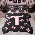thumbnail image 1 of Feelyou Pink Initial T Letter Bedding Comforter Set 7pcs, Princess Cartoon Ribbon Queen Bedding Sets, Fashion Buffalo Bowknot Reversible Queen Sheet Sets, Ultra Soft Bedroom Decor, 1 of 7
