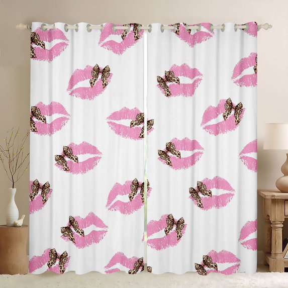 Feelyou Pink Lips Print Curtains Pack of 2 (42x84 Each), Bowknot Ribbon Curtains Blackout
