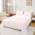 thumbnail image 1 of Feelyou Pink Monogrammed D Queen Sheet Sets for Kids, Fashion Stripes Lines Flat Sheet, Gold Sequin Print Queen Fitted Sheet, Ultra Soft Bedroom Decor, 4 Pieces, 1 of 7