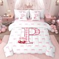 thumbnail image 1 of Feelyou Pink Monogrammed P Bedding Comforter Set 7pcs, Cartoon Bowknot Cherry King Bedding Sets, Chic Watercolor Bow-tie Reversible Bed Sheets, Breathable Home Decor, 1 of 8