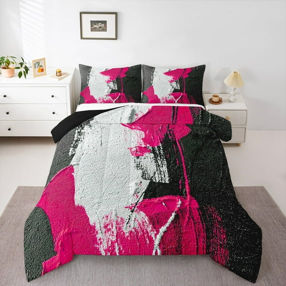 Feelyou Pink Oil Printing Bedding Comforter Set, Modern Fashion Artwork Twin Comforter Sets, Teen Kid Adult Reversible Bedding Set, Ultra Soft Home Decor, 2-Piece