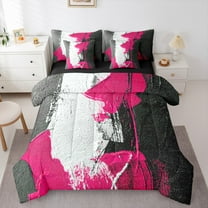 Feelyou Pink Oil Printing Twin Bedding Sets 7-Piece, Modern Fashion Artwork Bedding Comforter Set, Teen Kid Adult Reversible Sheet Sets, Ultra Soft Home Decor