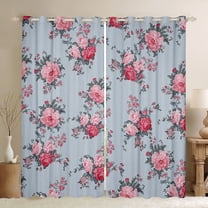 Feelyou Pink Peony Flower Black Out Curtains for Female, Romantic Floral Curtains Pack of 2 (42x63 Each), Retro Bohemian Fashion Bedroom Curtains, Blackout Curtains Bedroom Decor