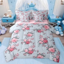 Feelyou Pink Peony Flower Twin Bedding Sets 7-Piece for Female, Romantic Floral Bedding Comforter Set, Retro Bohemian Fashion Reversible Sheet Sets, Luxury Bedroom Decor