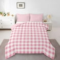 thumbnail image 1 of Feelyou Pink Plaid Full Size Comforter Sets, Stripes Lines Buffalo Bedding Sets, 3pcs, 1 of 8